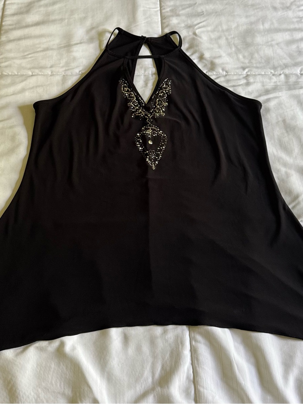 Caren Sport Black Halter Camisole with Beaded Accents Made in USA Sz L Goth